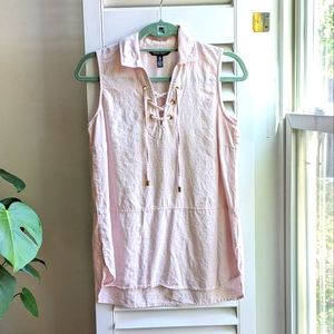 Ellen Tracy pink linen sleeveless top
